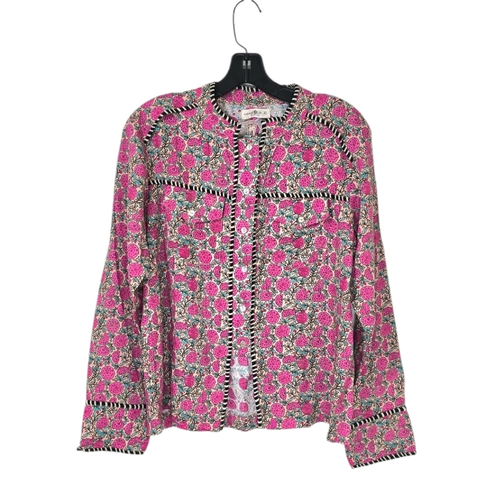 Natural Life Button Up Puff Print Boho Long Sleev… - image 4